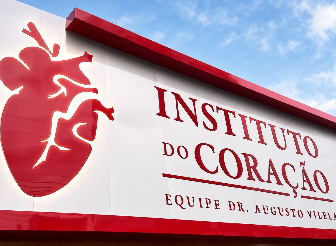 Fachada do Instituto do Coração em Fortaleza, com o letreiro e o coração vermelho